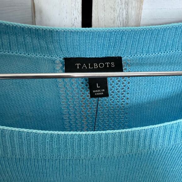 TALBOTS NWT Women's Large Oversized Lightweight Eyelet Knit Linen Sweater Blue - Picture 8 of 13